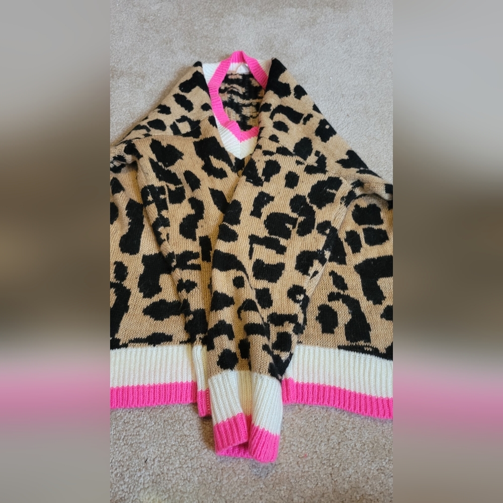 Hyped Unicorn Hot Pink Leopard oversized Sweater - Picture 4 of 8